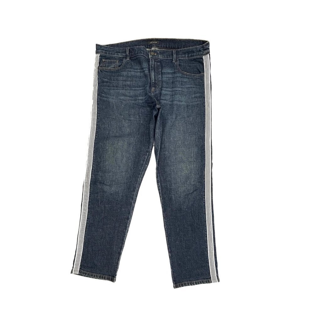Ann Taylor The Girlfriend Side Stripe Women's size 12 Dark Wash Blue Denim jeans